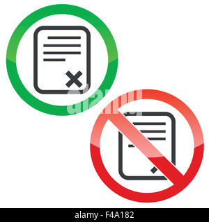 Decline document permission signs set Stock Photo