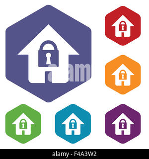 Lock house rhombus icons Stock Photo