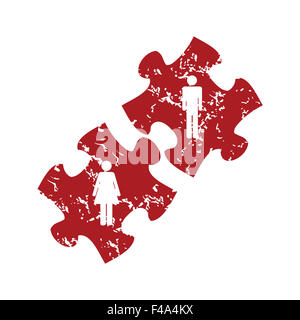 Red grunge love puzzle logo Stock Photo