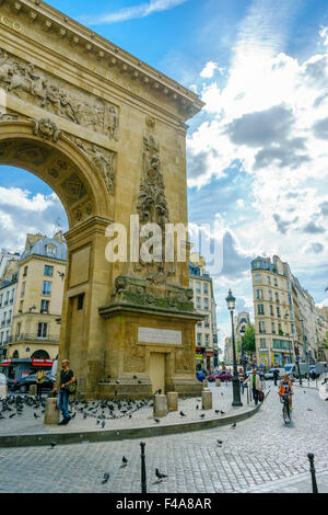 The arc and buildings at the 10th arrondissement on a summer's day. July, 2015. Paris, France. Stock Photo