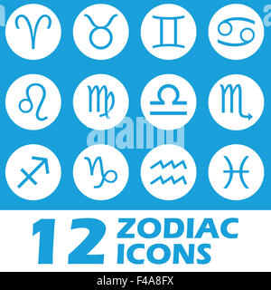 Blue zodiac icons set Stock Photo