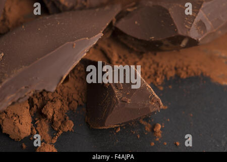 Chopped chocolate with cacao Stock Photo