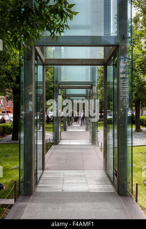 Walkway through the glass panels of the New England Holocaust Memorial Boston Massachussetts Stock Photo