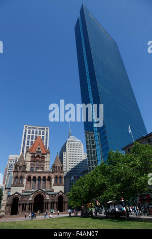 Trinity Church in Copley Square in  the City of Boston and the John Hancock Tower Massachusetts Stock Photo