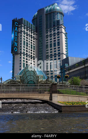 Fallsview Casino and Resort seen across ornamental pool Niagara Falls Ontario Canada June 2015 Stock Photo