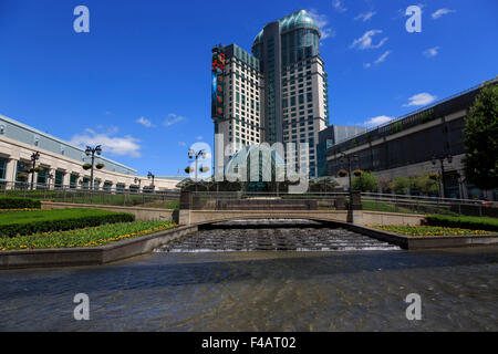 Fallsview Casino and Resort seen across ornamental pool Niagara Falls Ontario Canada June 2015 Stock Photo