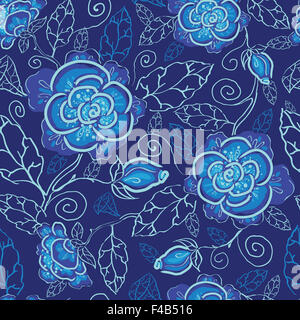 Blue night flowers seamless pattern background Stock Photo