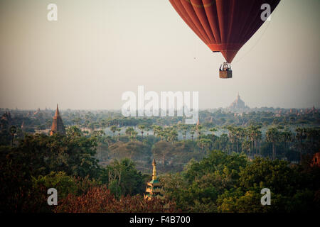 Balloons over Bagan ancient city Kingdom of Pagan temples and pagodas Burma (Myanmar) Stock Photo