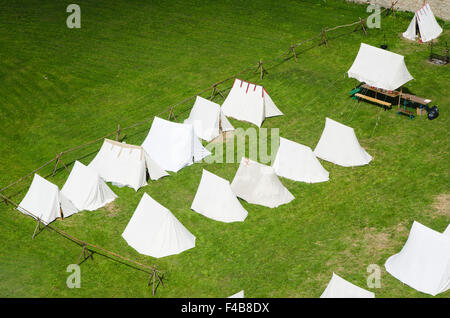 camp on the green lawn Stock Photo