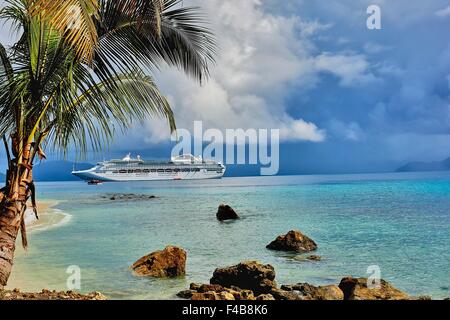 Doini Island PNG Papua New Guinea Bay Beach Sun Princess Cruise Liner Stock Photo