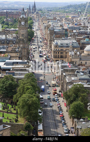 View from the Nelson Monument in Edinburgh, Scotland, looking down Princes Street. Stock Photo