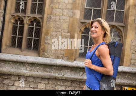 happy woman going to the gym Stock Photo