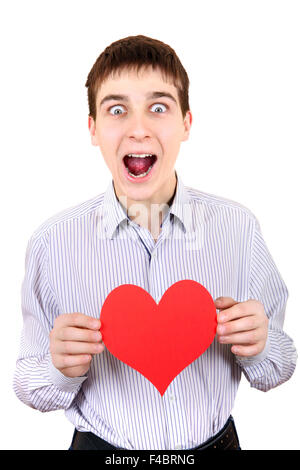 Teenager holds Red Heart shape Stock Photo