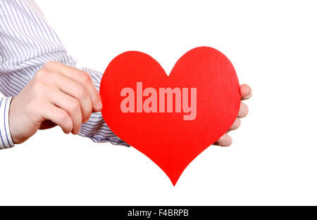 Person holds Red Heart shape Stock Photo