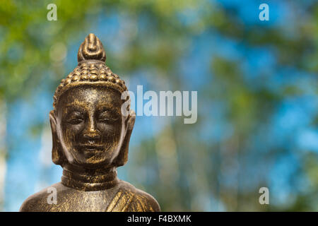 Buddha blurred trees and blue sky Stock Photo