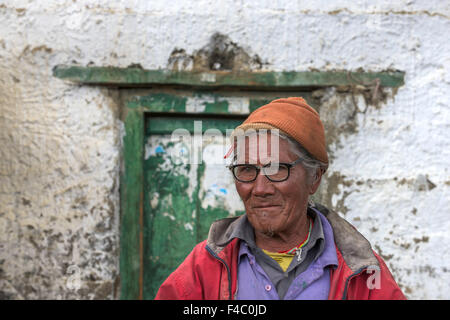 Old man portrait in Langza village Stock Photo