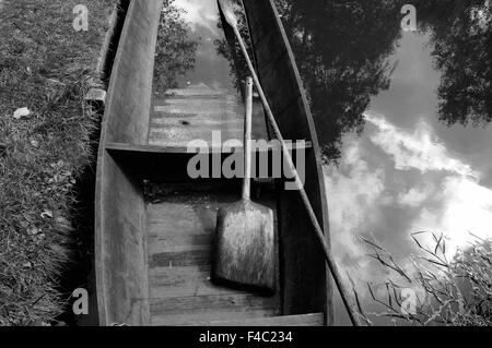 Wooden boat in the Spreewald Germany BW Stock Photo