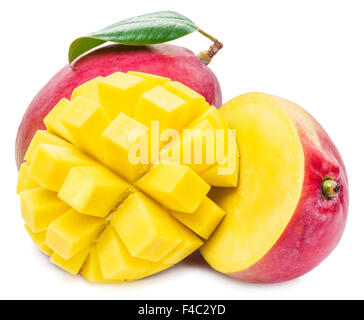 Mango fruit and mango cubes. The picture of high quality. Mango fruit and mango cubes on the white background. Stock Photo