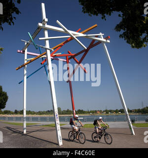 Two Cyclists at Sea Park Luenen, Germany Stock Photo