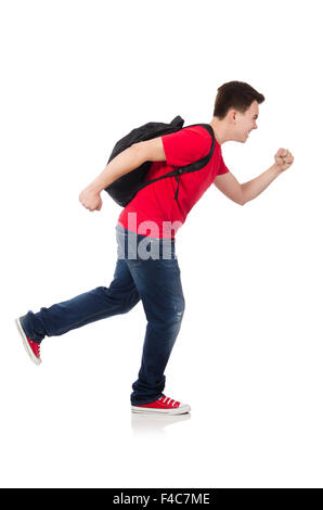 Student with backpack isolated on white Stock Photo