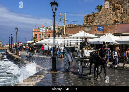 Horse and Carriage transport at Old Chania. Stock Photo