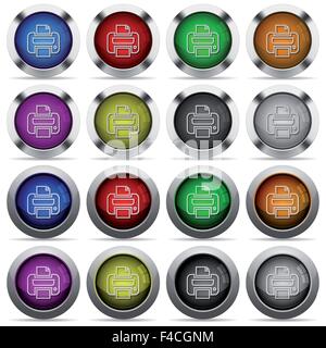 Set of 16 round glossy color print web buttons with shadows. Fully organized layer structure and color swatches. Easy to recolor Stock Vector