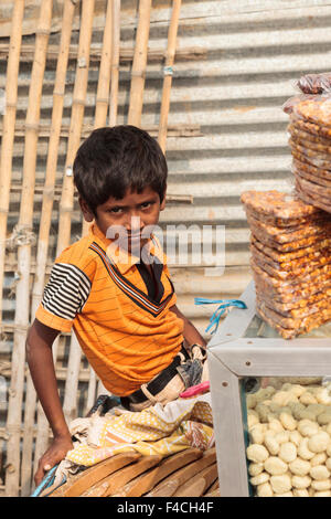 India, Odisha, Subarnapur District, Sonepur, Portrait of boy at Sonepur Cattle Fair Stock Photo