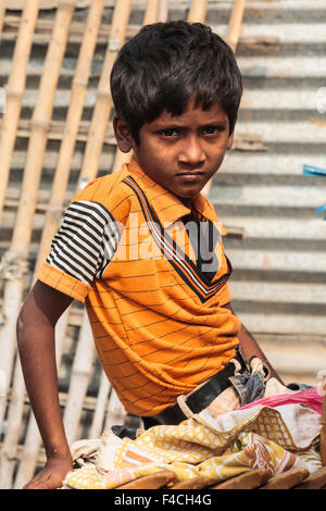 India, Odisha, Subarnapur District, Sonepur, Portrait of boy at Sonepur Cattle Fair Stock Photo