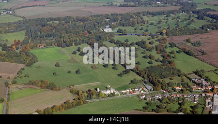 aerial view of Thorp Perrow Arboretum near Bedale, North Yorkshire, UK Stock Photo