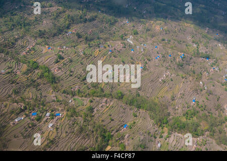 Aerial view of houses and terraces, Nepal. Stock Photo