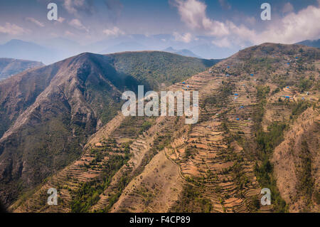 Aerial view of houses and terraces, Nepal. Stock Photo