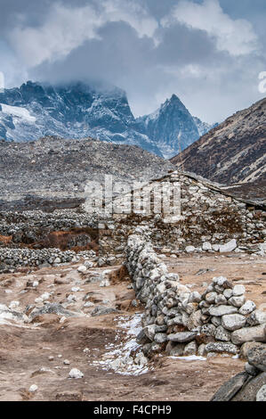 Stone Walls and hut, Pheriche, Nepal. Stock Photo