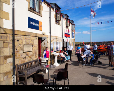 Amble RNLI Lifeboat Station on Harbour Day 2015 Amble by the Sea Northumberland England Stock Photo