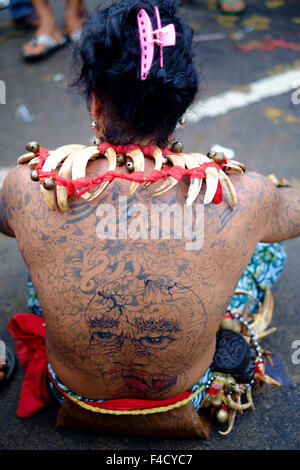 The shaman  of Singkawang. This celebration is highlighted with the parade of the ancient of Tatung. Stock Photo