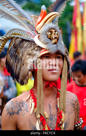 The shaman  of Singkawang. This celebration is highlighted with the parade of the ancient of Tatung. Stock Photo