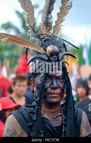 The shaman  of Singkawang. This celebration is highlighted with the parade of the ancient of Tatung. Stock Photo