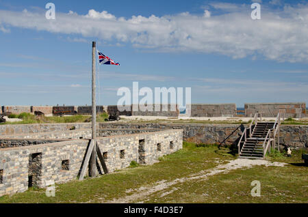 Canada, Manitoba, Churchill. Prince of Wales Fort. The King's Colors or 'Union Jack' British flag of 1606. Stock Photo