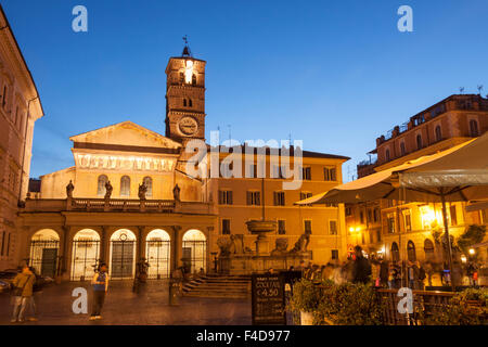 Piazza Santa Maria in Trastevere at night, Rome, Italy Stock Photo