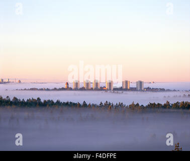 View over buildings in Lidingo during autumn. Stock Photo