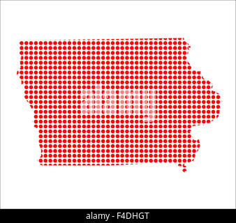 A map of the state of Iowa created from a series of red dots over a white background Stock Photo