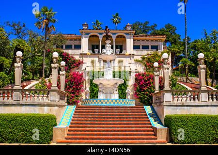 Stairs leading from the house to the Neptune swimming pool at the Hearst Castle near San Simeon in California Stock Photo