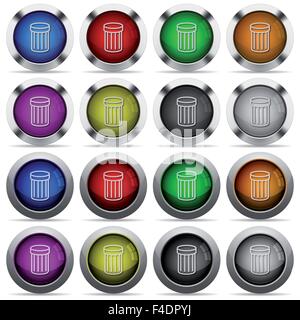 Set of 16 round glossy color trash web buttons with shadows. Fully organized layer structure and color swatches. Easy to recolor Stock Vector