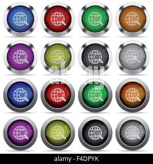 Set of 16 round glossy color web search web buttons with shadows. Fully organized layer structure and color swatches. Easy to re Stock Vector