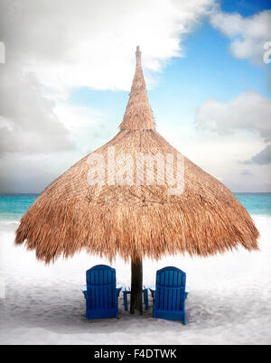 A beach palapa at  Maroma Spa and Resort. Yucatan, Mexico Stock Photo
