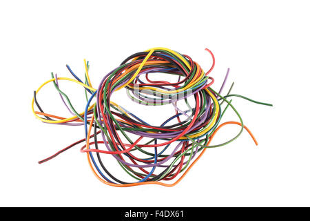 Close up photo of multicolored wire on a white background. Stock Photo