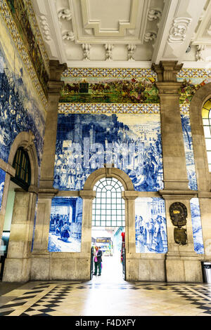 The wonderful blue tile mosaic at the famous Sao Bento railway station. September, 2015. Porto, Portugal.