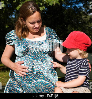 A pregnant woman and her child, Sweden. Stock Photo