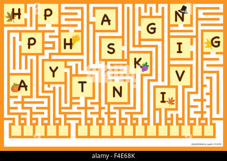 Game for children: maze. Solution: happy thanksgiving Stock Photo