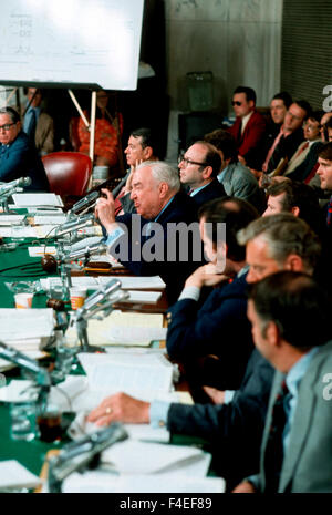 Senator Sam Erwin makes a point at the Senate Watergate Committee in May 1973. Stock Photo