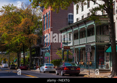 USA, New Jersey, Lambertville, street view with Lambertville House ...